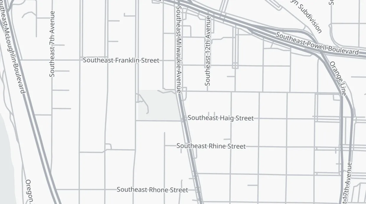 A map of the streets around Rose City Coffee Company