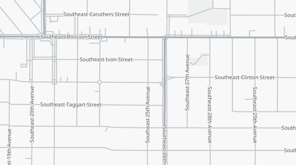 A map of the streets around SE Clinton St & SE 25th Ave