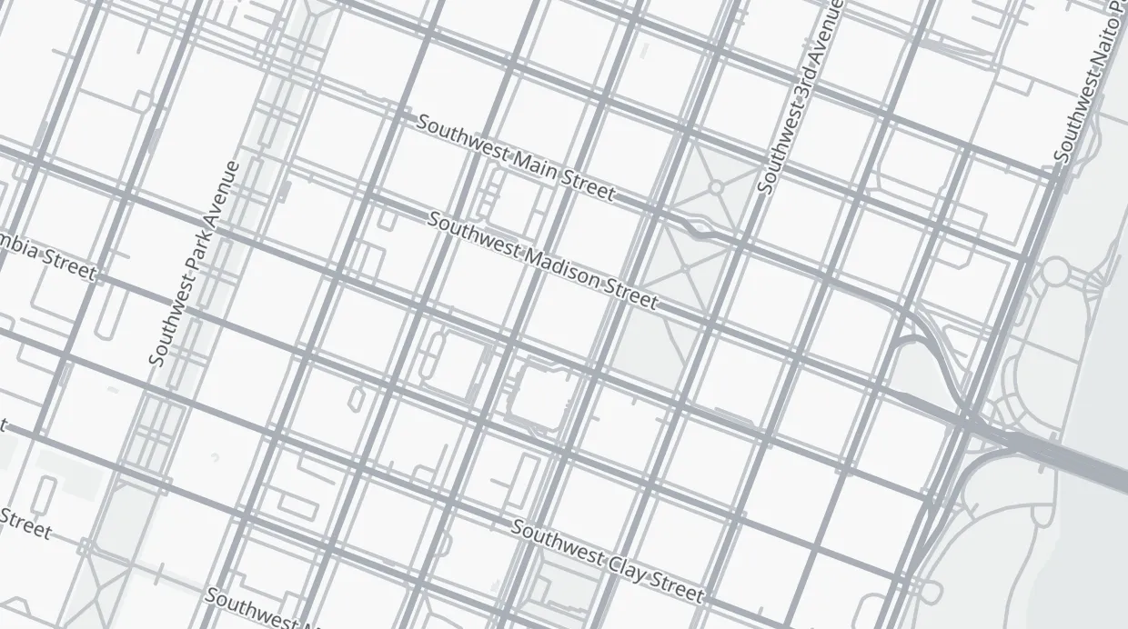 A map of the streets around Portland City Hall