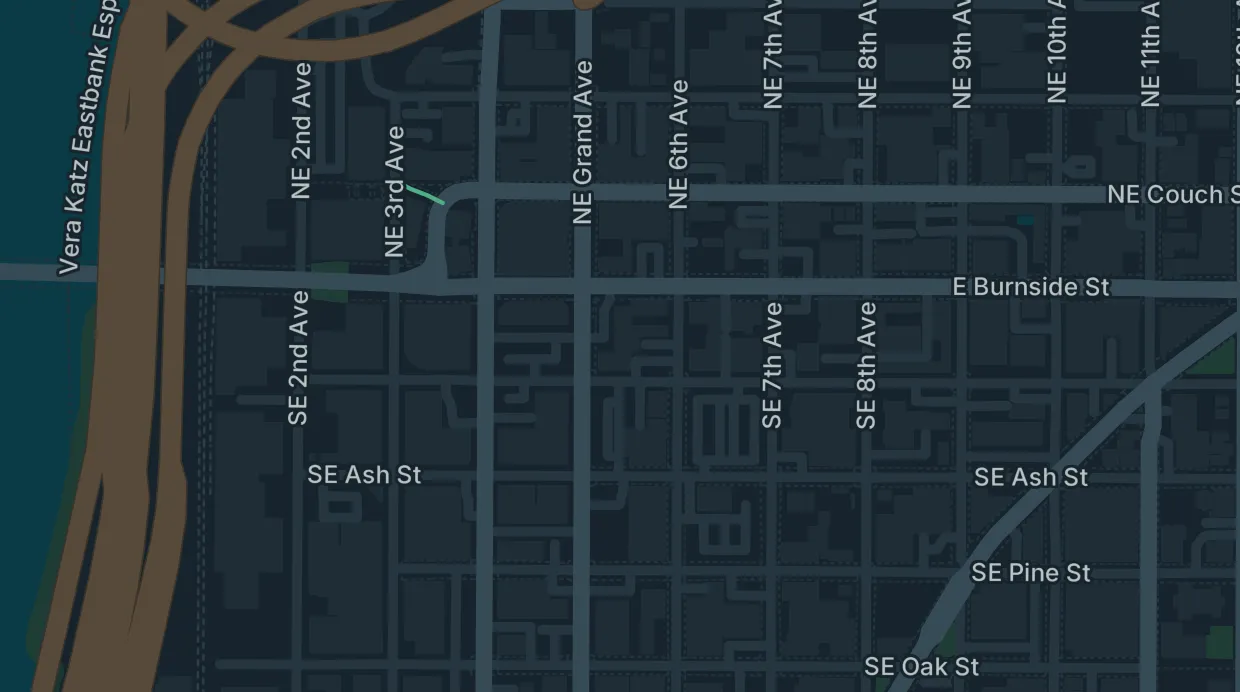 A map of the streets around Delicious Donuts Shop