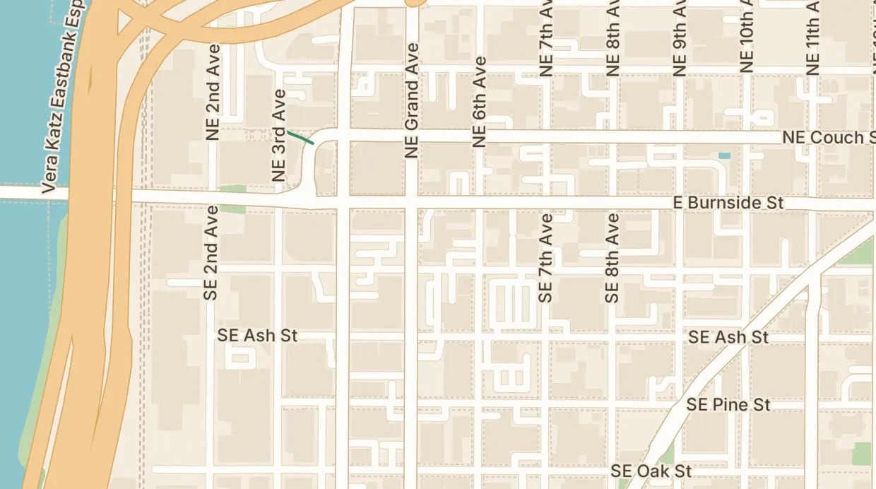 A map of the streets around Delicious Donuts Shop