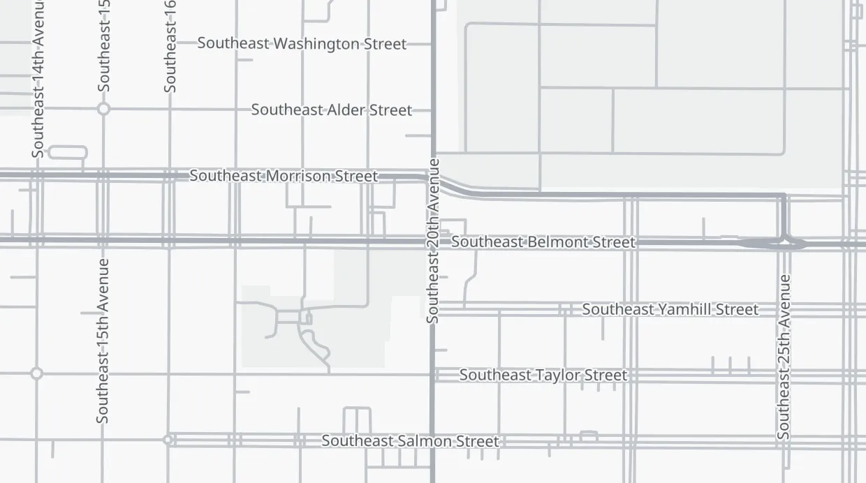 A map of the streets around SE Belmont St & SE 20th Ave