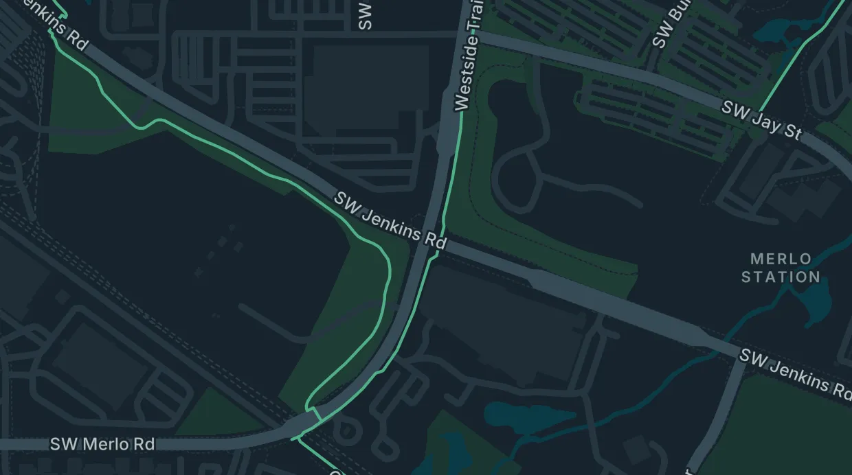 A map of the streets around SW Merlo Rd & SW 158th Ave