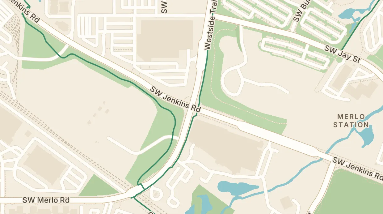 A map of the streets around SW Merlo Rd & SW 158th Ave