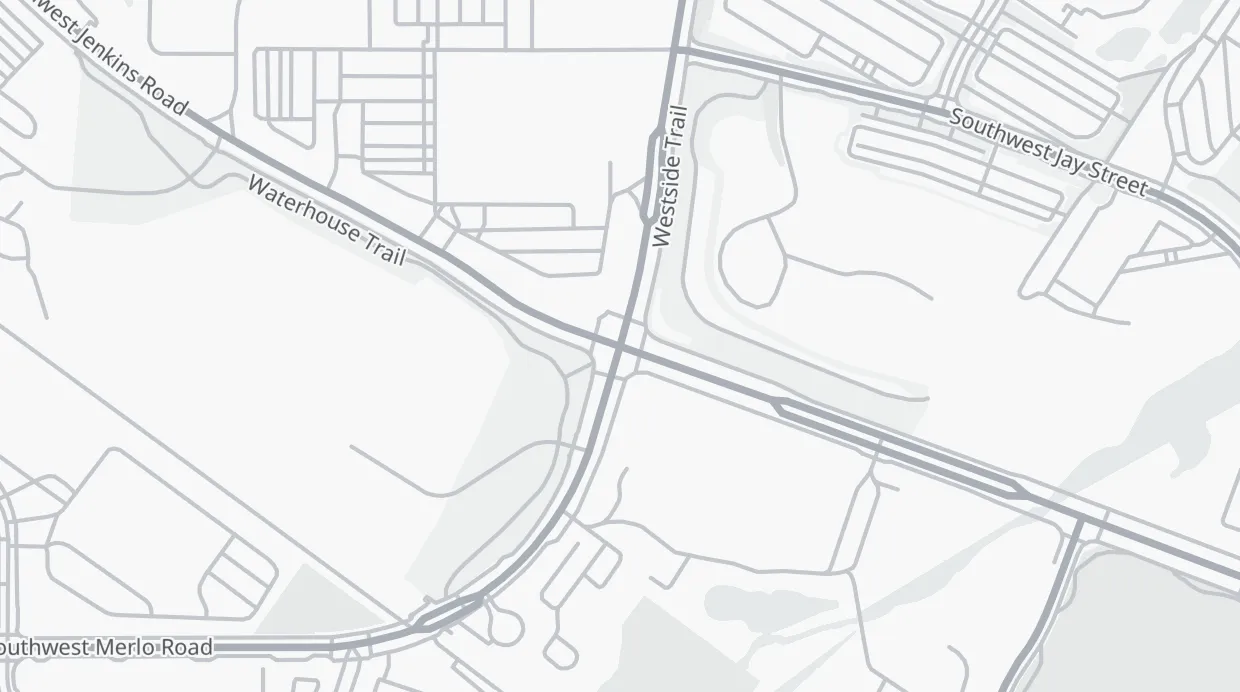 A map of the streets around SW Merlo Rd & SW 158th Ave