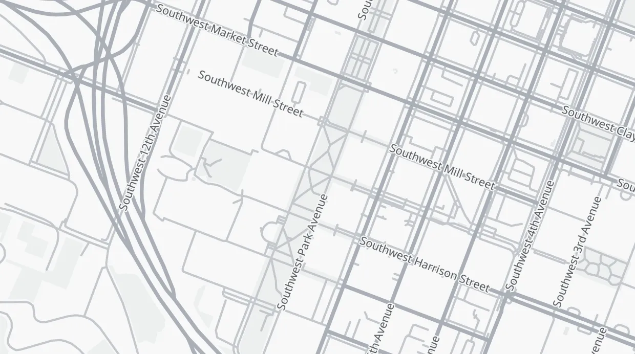 A map of the streets around Portland Farmers Market at PSU