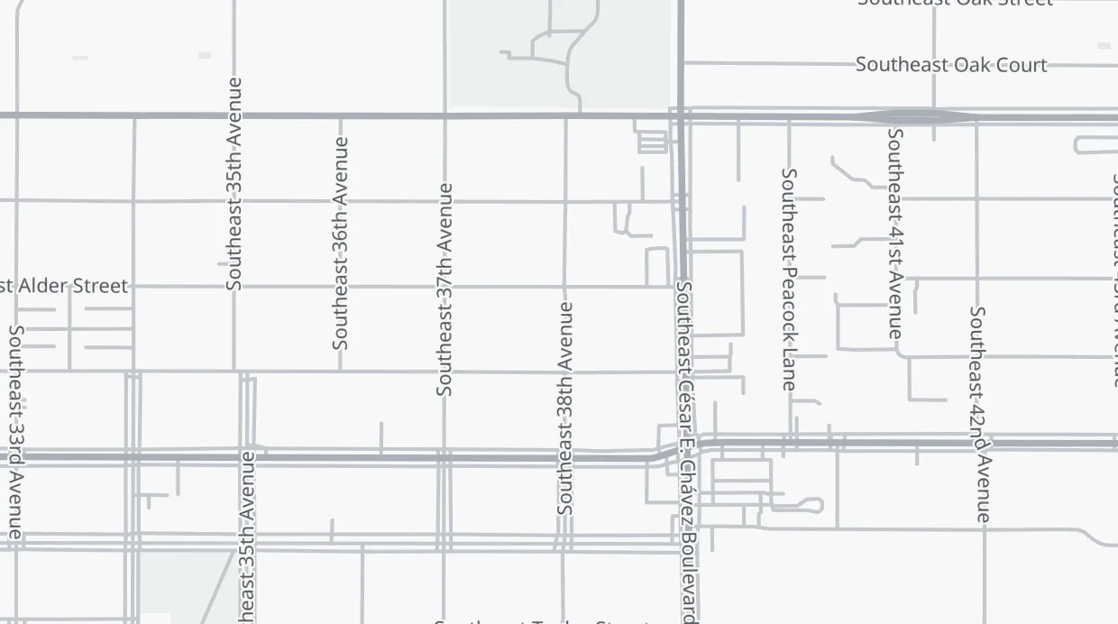 A map of the streets around 725 SE 38th Ave