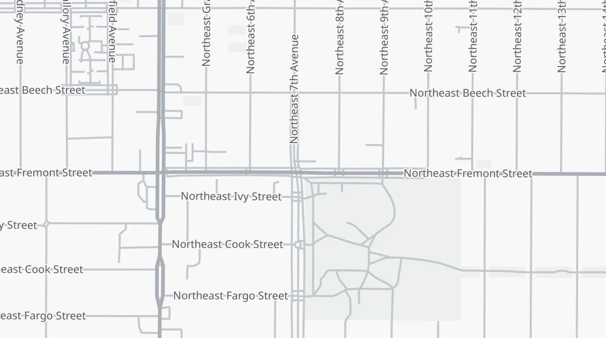 A map of the streets around 707 NE Fremont St