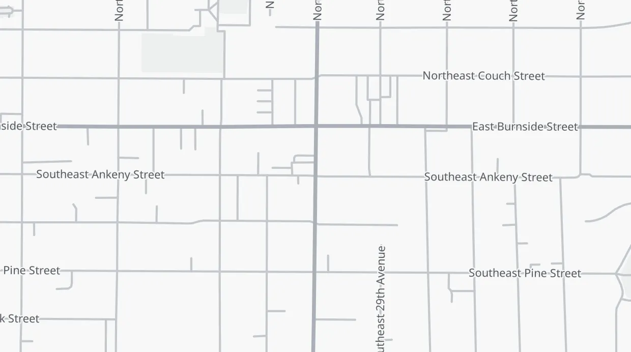 A map of the streets around SE Ankeny St & SE 28th Ave
