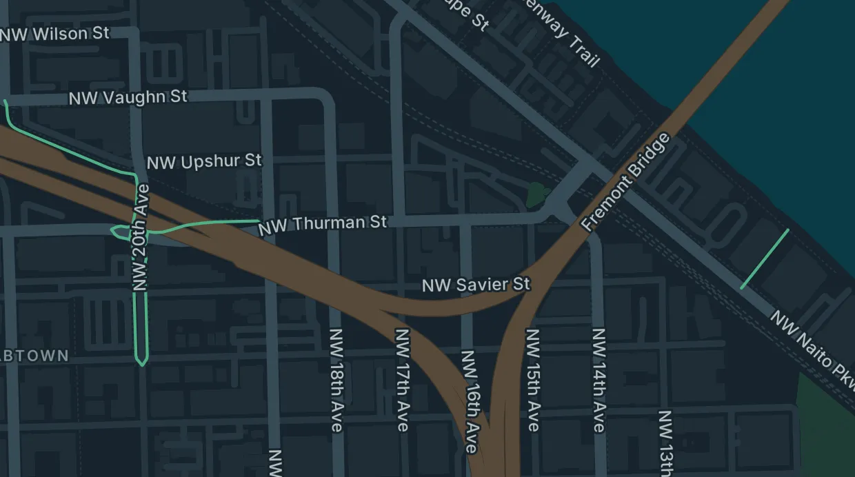 A map of the streets around Cycle Town Coffee Roasters