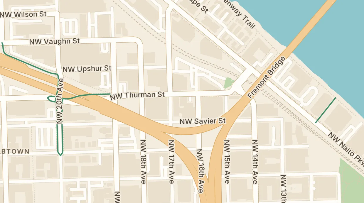 A map of the streets around Cycle Town Coffee Roasters