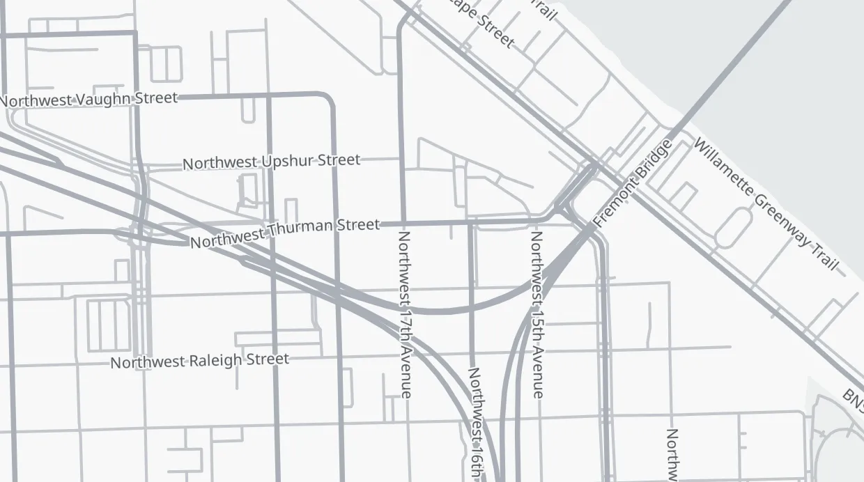 A map of the streets around Cycle Town Coffee Roasters