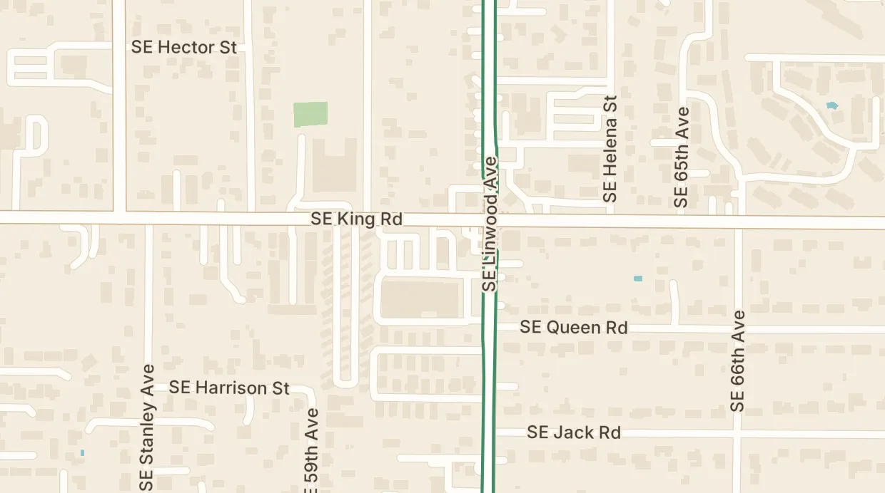 A map of the streets around Great American Video & Espresso