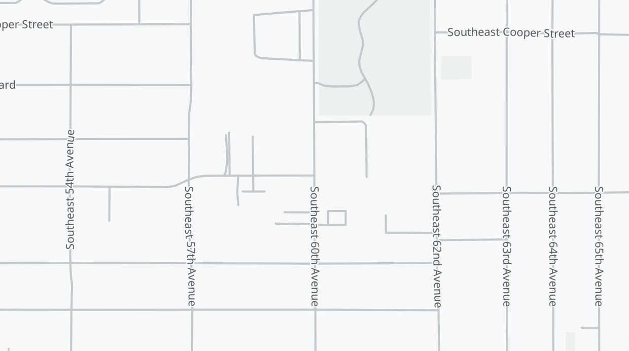 A map of the streets around SE Ogden St & SE 60th Ave