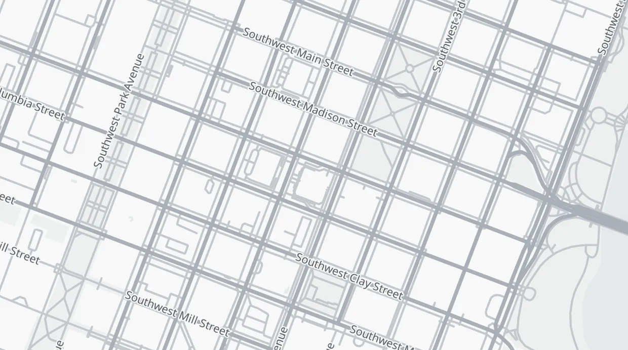 A map of the streets around Water Avenue Coffee