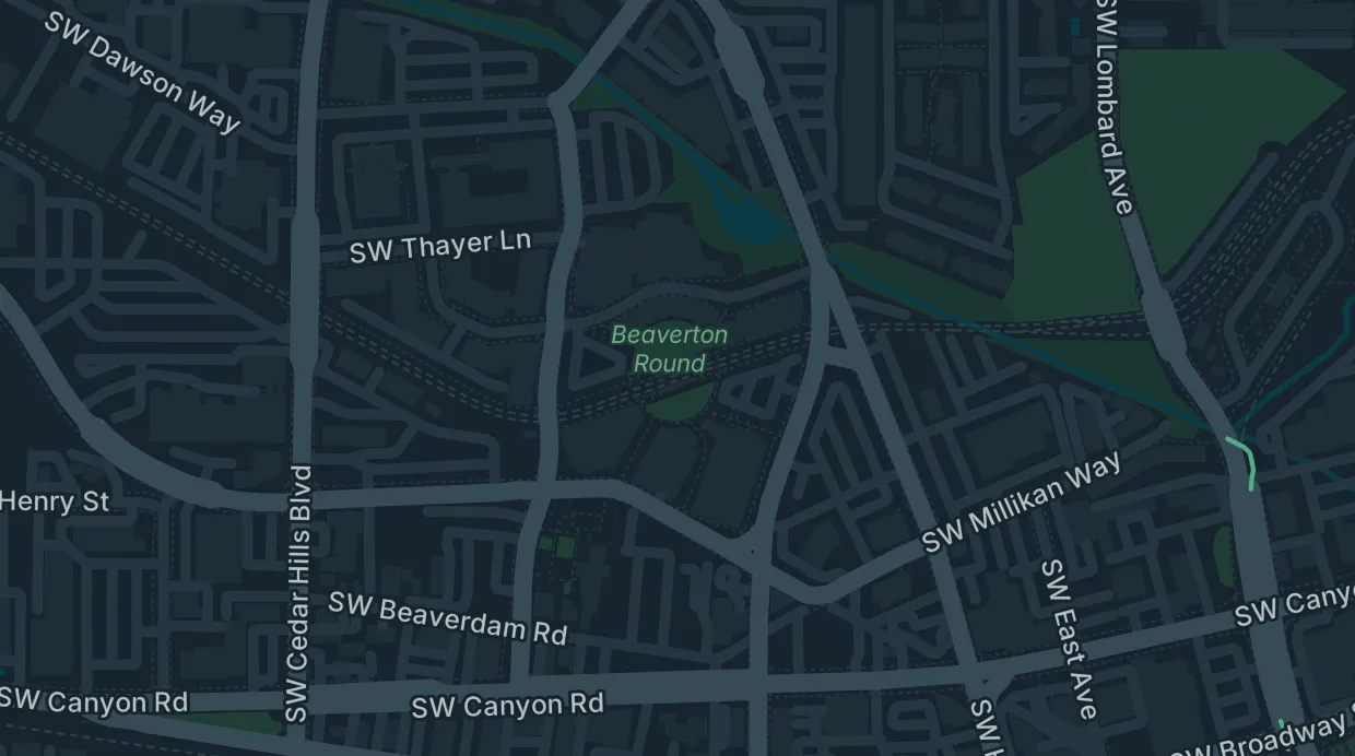 A map of the streets around Beaverton Central