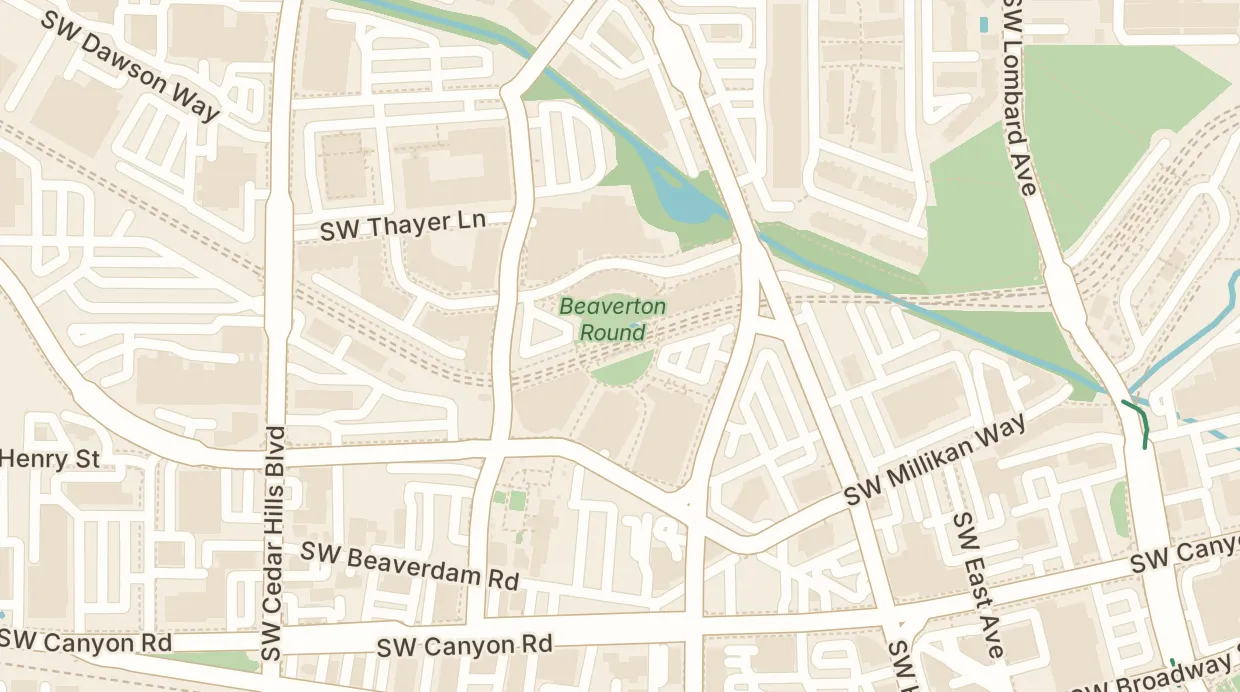 A map of the streets around Beaverton Central