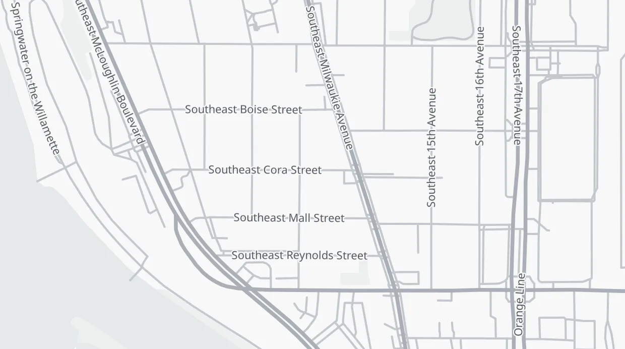 A map of the streets around 1234 SE Cora St