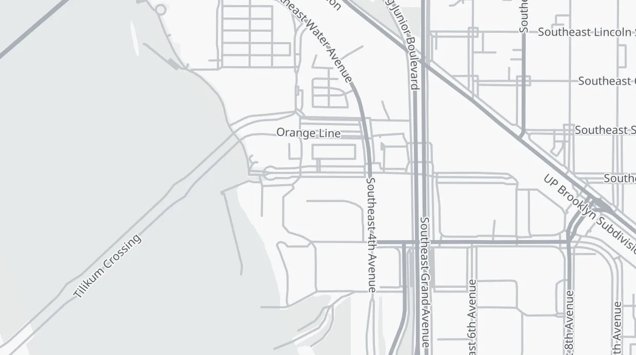 A map of the streets around Tilikum Crossing