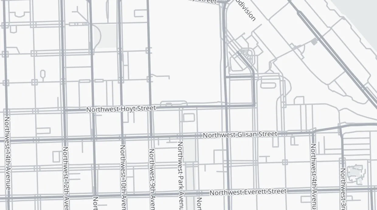 A map of the streets around 745 NW Hoyt St