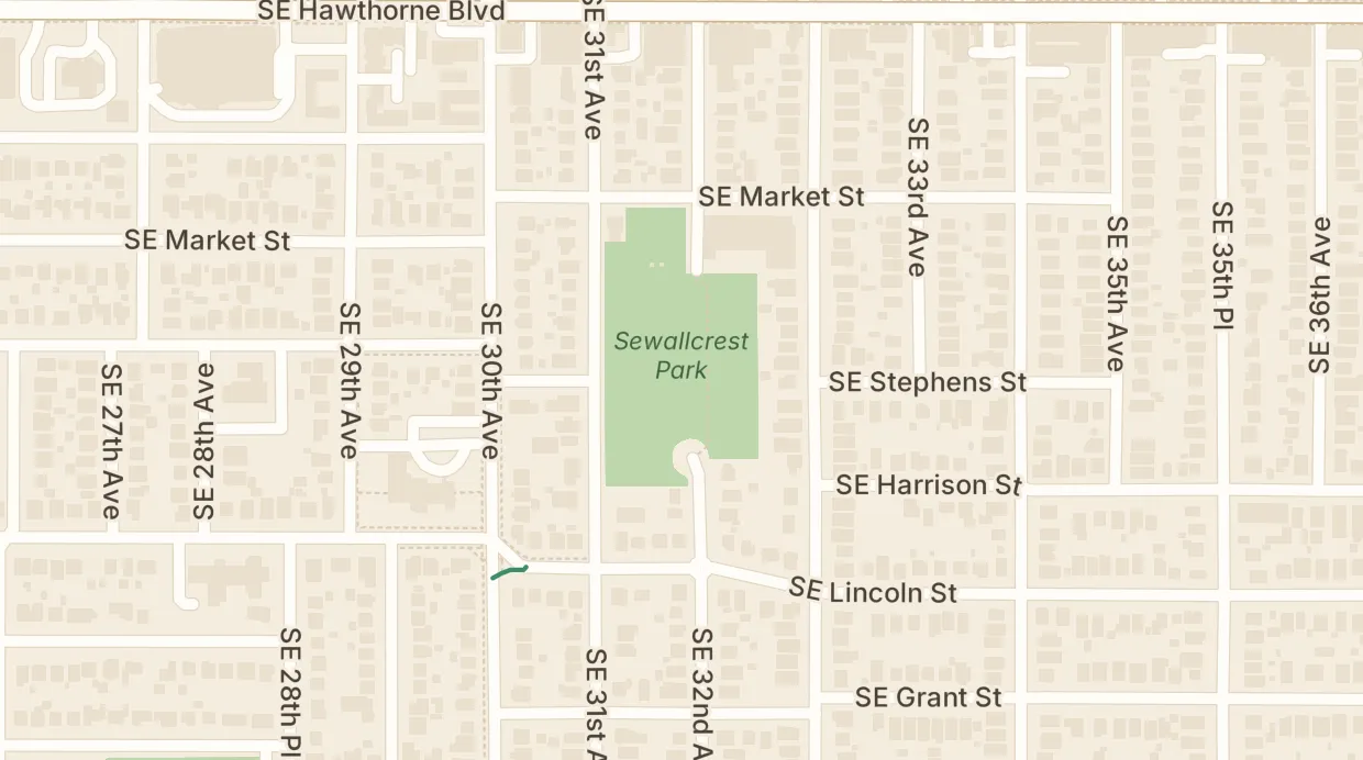 A map of the streets around Sewallcrest Park