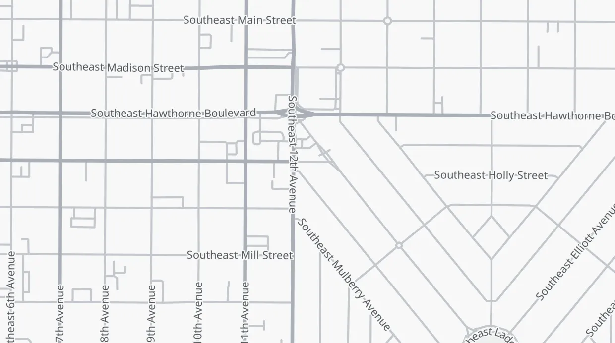 A map of the streets around Upper Left Roasters