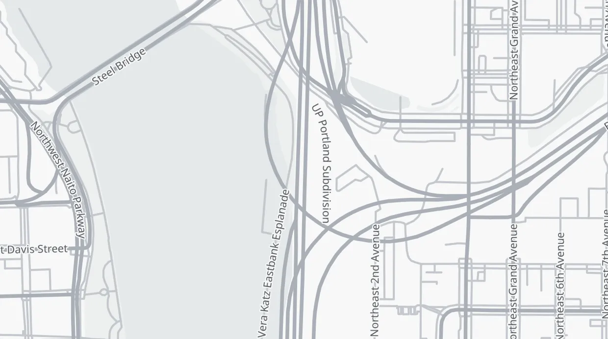 A map of the streets around Eastbank Viaduct