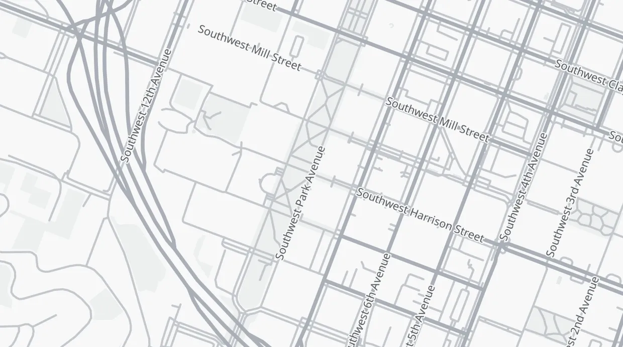 A map of the streets around SW Harrison St & SW Park Ave
