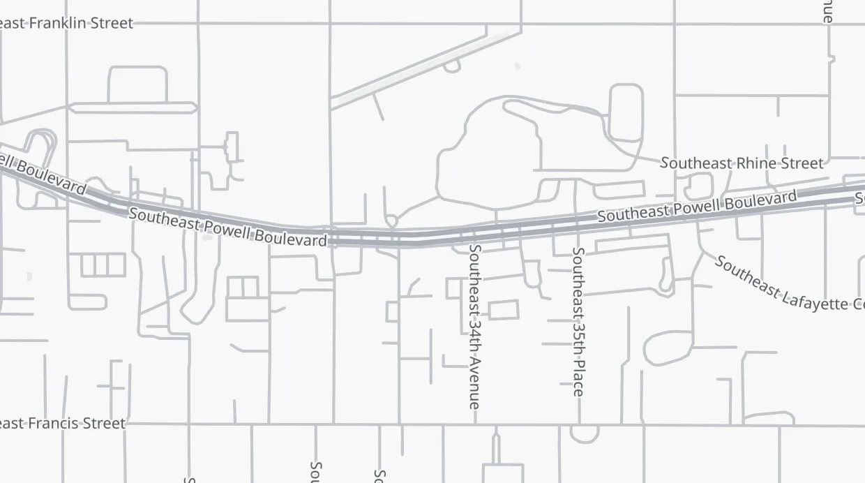 A map of the streets around 3366 SE Powell Blvd