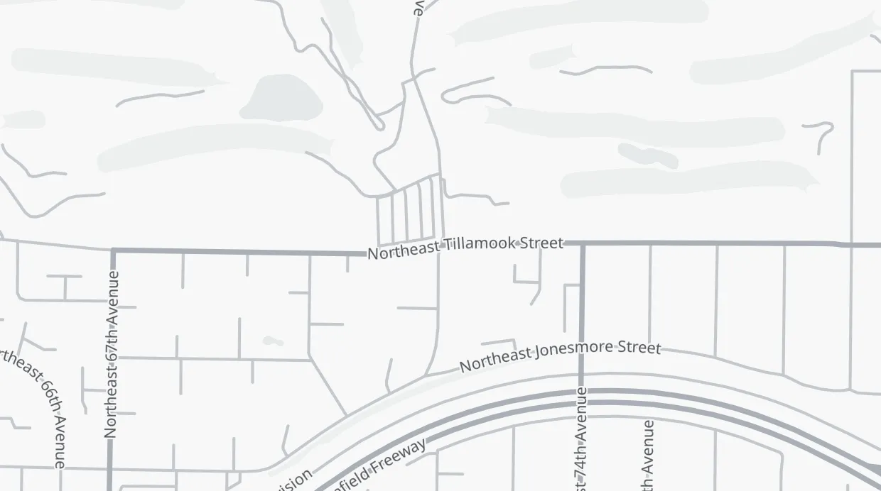 A map of the streets around NE Tillamook St & NE 72nd Ave