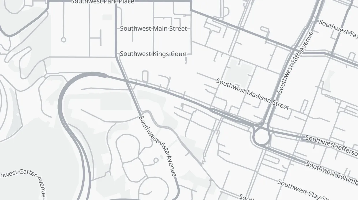 A map of the streets around 1838 SW Jefferson St