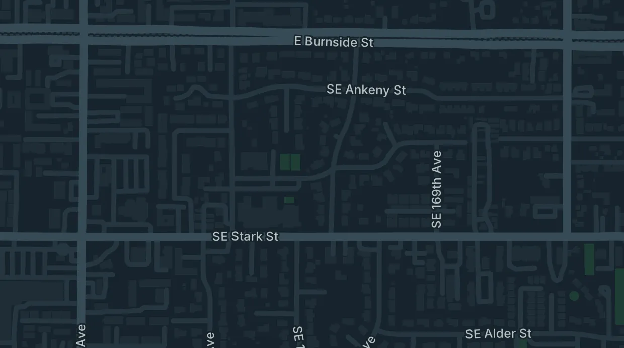 A map of the streets around 16515 SE Oak St