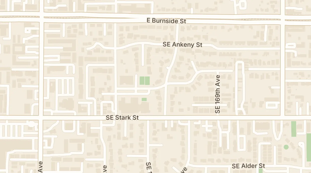 A map of the streets around 16515 SE Oak St