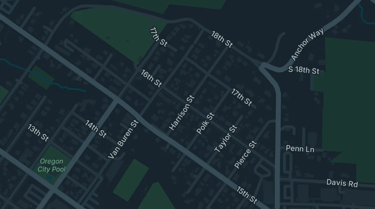A map of the streets around Harrison St & 16th St