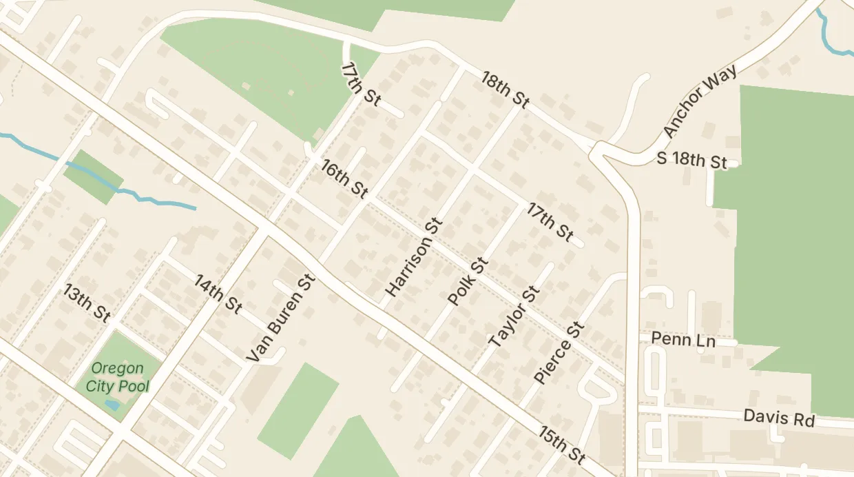 A map of the streets around Harrison St & 16th St