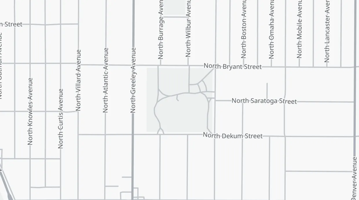 A map of the streets around Arbor Lodge Park