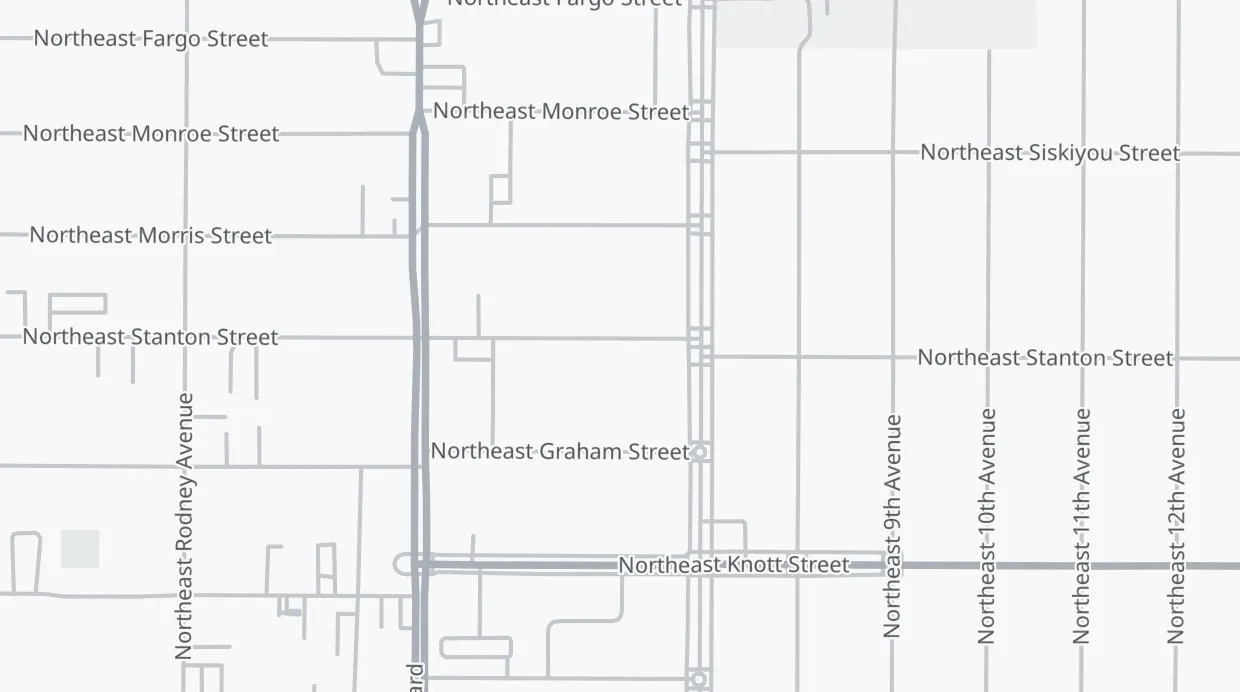 A map of the streets around 612 NE Stanton St