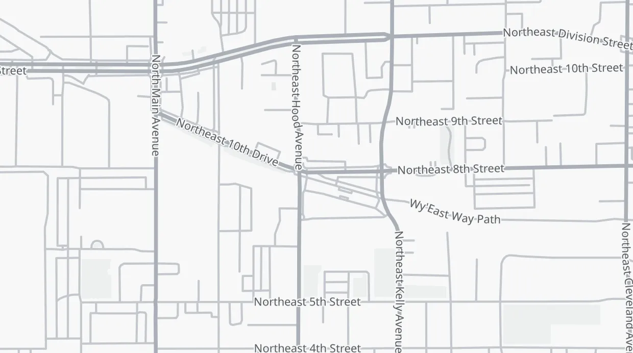 A map of the streets around 350 NE 8th St