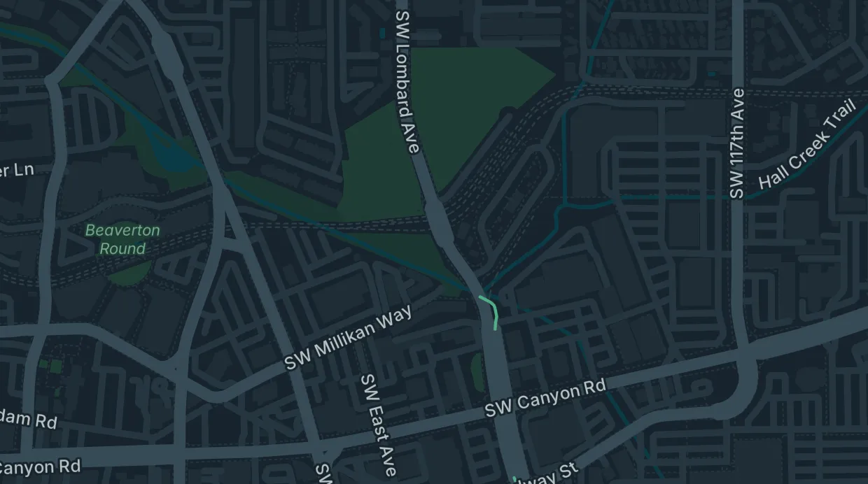 A map of the streets around Beaverton Transit Center