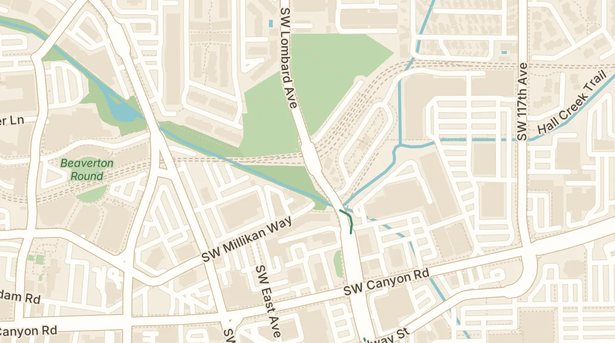 A map of the streets around Beaverton Transit Center