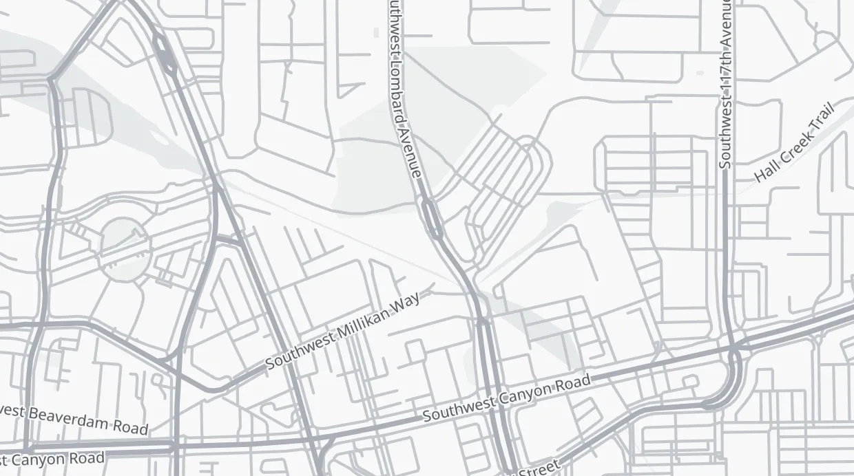 A map of the streets around Beaverton Transit Center