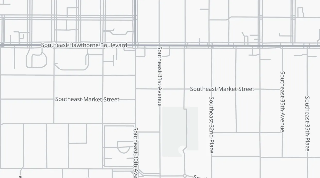 A map of the streets around SE Market St & SE 31st Ave