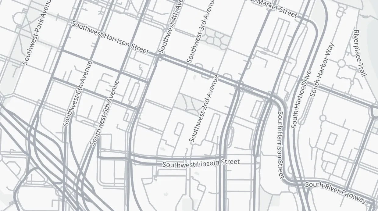 A map of the streets around Lovejoy Fountain Park