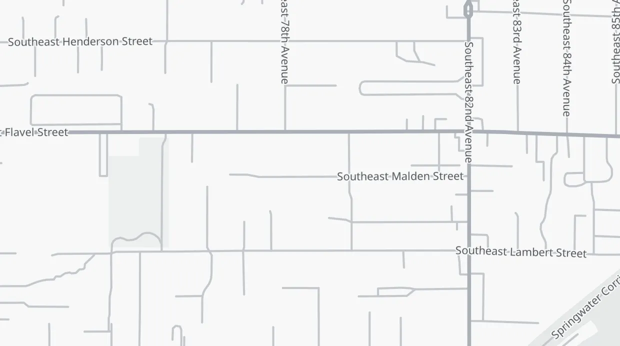 A map of the streets around 7905 SE Malden St