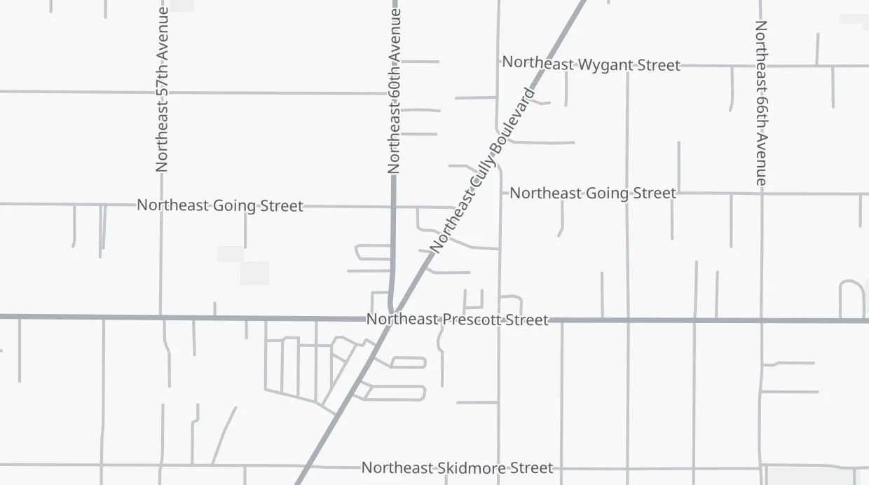 A map of the streets around 4579 NE Cully Blvd