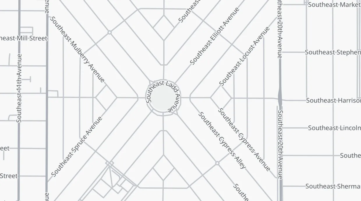 A map of the streets around 1988 SE Ladd Ave
