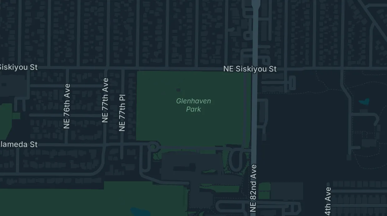 A map of the streets around Glenhaven Park