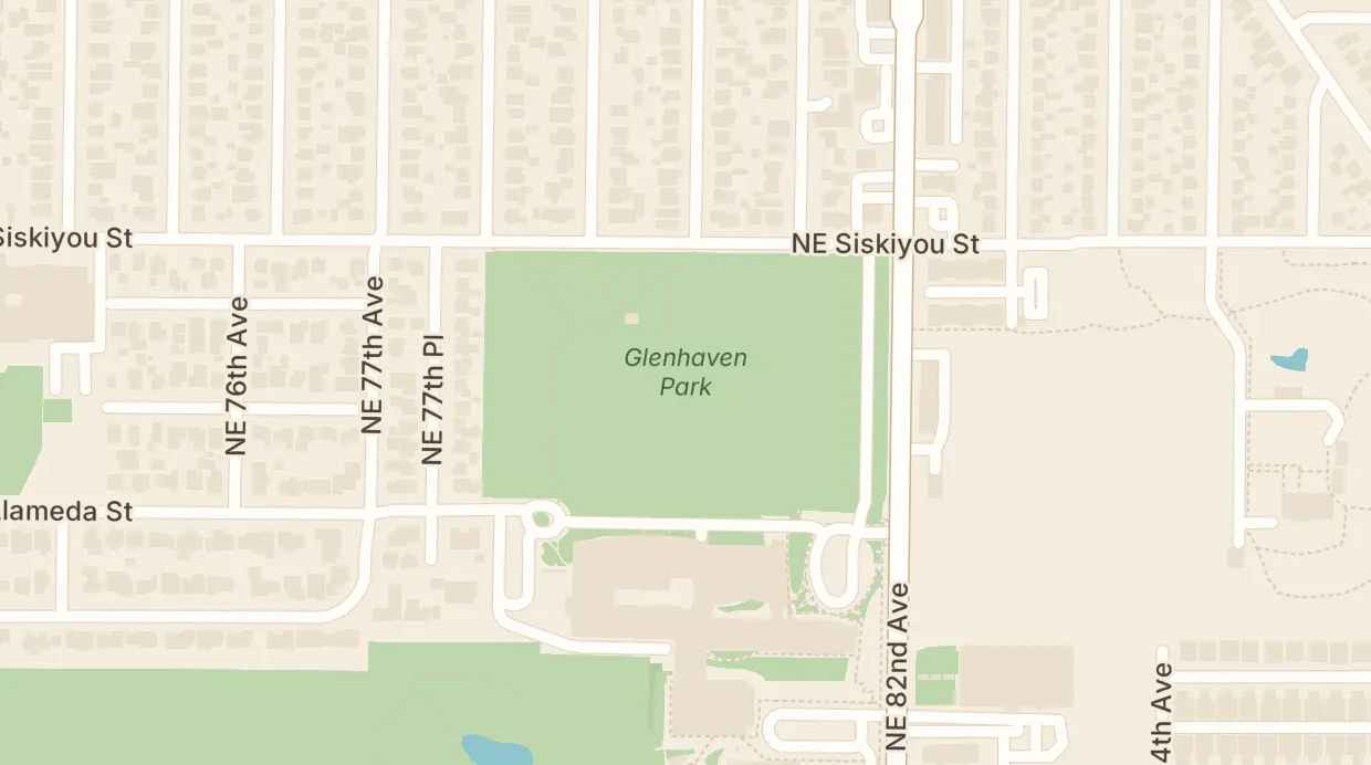 A map of the streets around Glenhaven Park