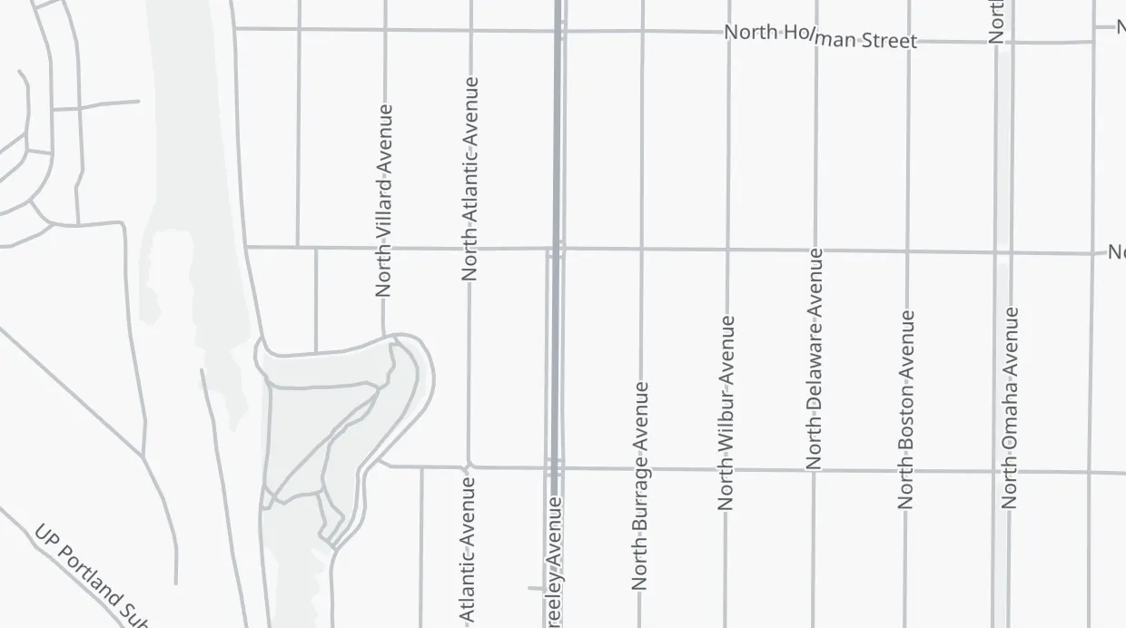 A map of the streets around 5916 N Greeley Ave