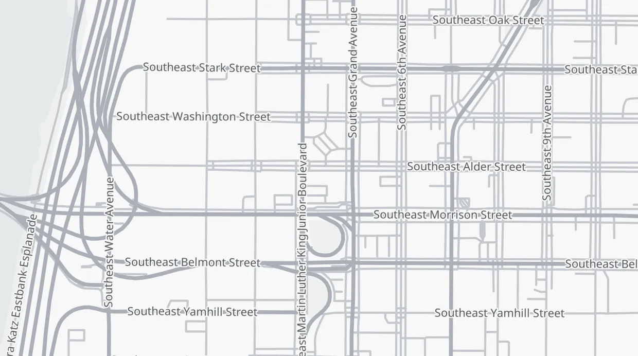 A map of the streets around River City Bicycles